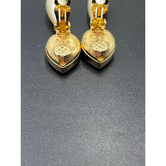 Swarovski Swan Gold Plated Blue Faceted Crystal Purple Cabochon Clip Earrings - Picture 6 of 13